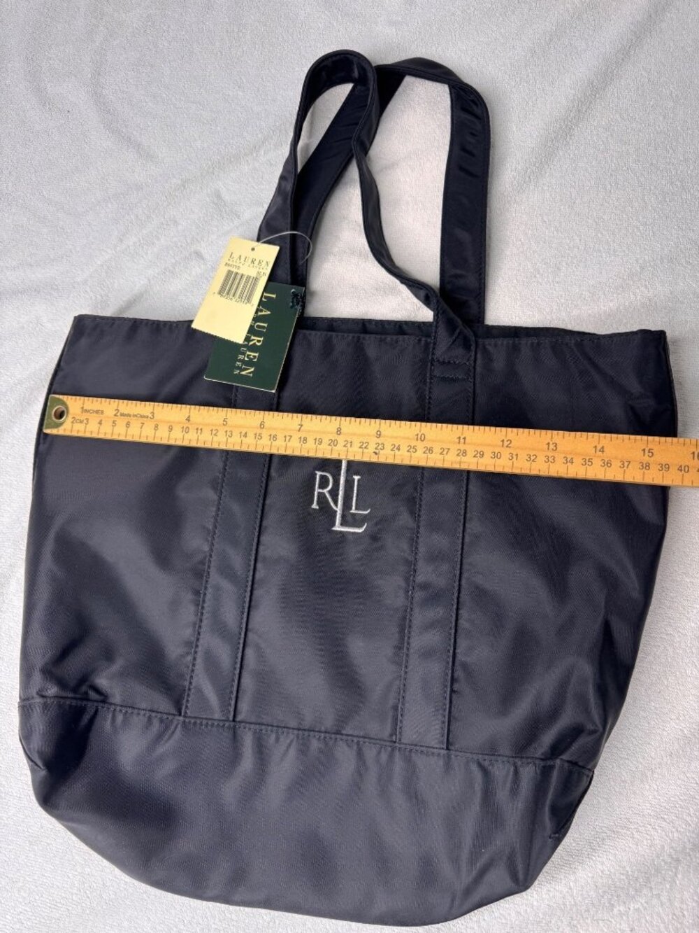 NWT Lauren Ralph Lauren Black Nylon Tote Bag Embroidered Logo Pockets Travel - Picture 8 of 9